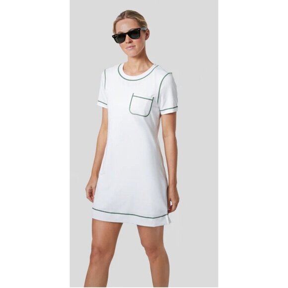 Tuckernuck Womens White Contrast Seam Short Sleeve Crewneck Sport Dress S - Picture 1 of 5